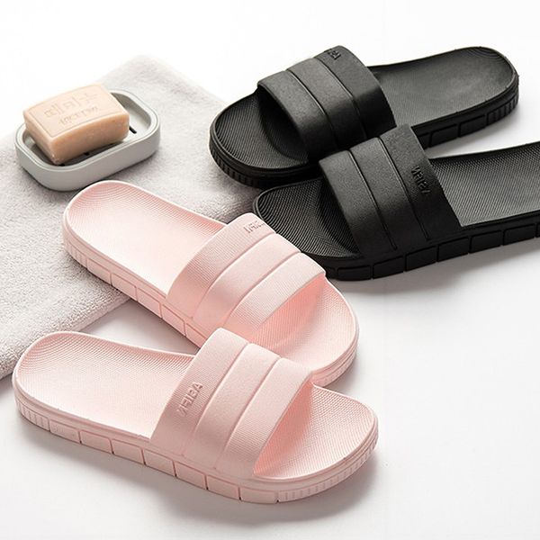 

house women bathroom slippers spring summer indoor flat pvc ladies shoes slides non-slip solid couples shoes slippers female, Black