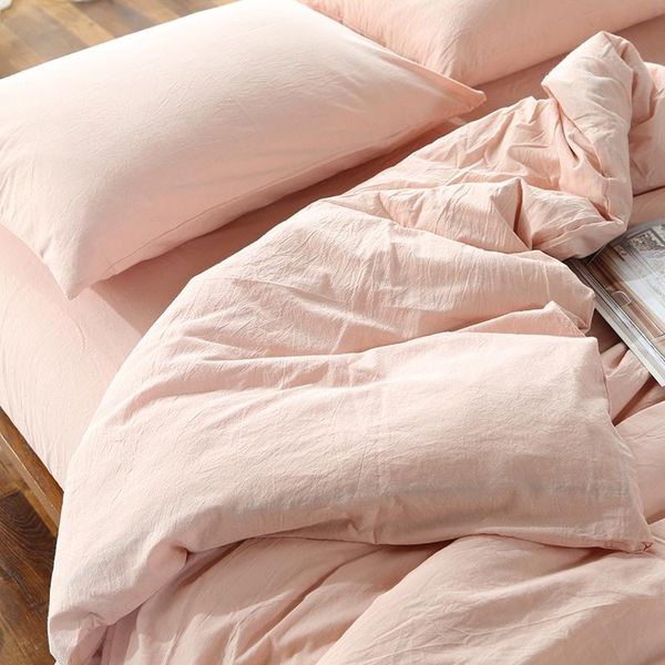 

ahsnme 100% cotton bedlinen super soft bedclothes bedcover simple pink duvet cover pillowcase washed comforter bedding sets