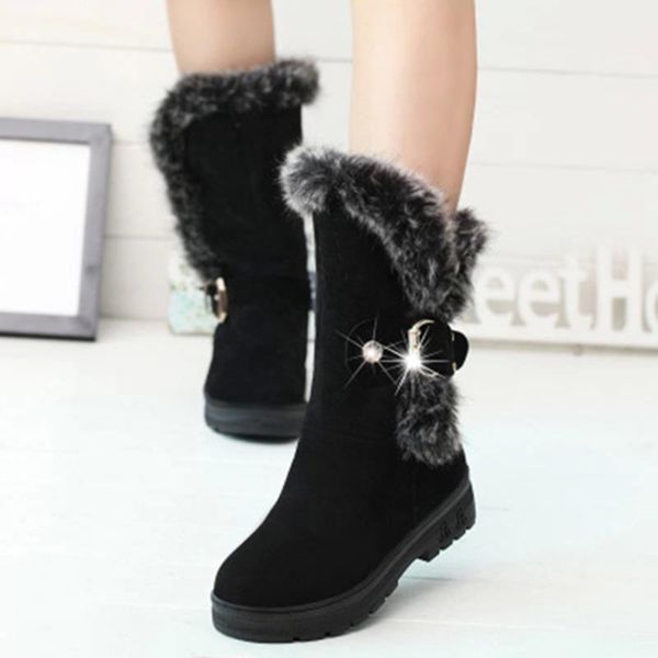 

boots 2021 winter woman ankle fur warm casual shoes flats snow suede platform bukle 36-41 botas mujer1, Black