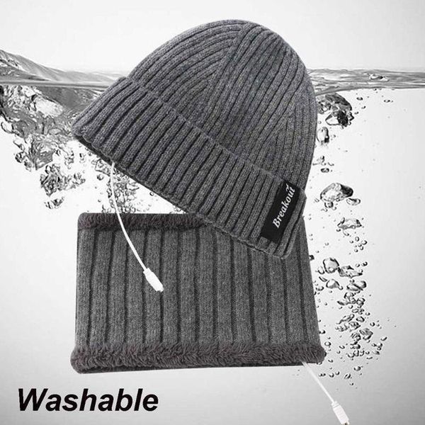 

2piece/set electric heating winter hats scarf set usb ski neck thicken neck 3gears warmer hat adjustable knitted hat warm w e9j1, Blue;gray