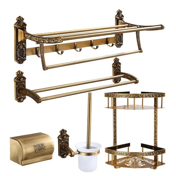 

metal antique carved towel rack space aluminum shower caddy racks glass toothbrush holder europe bathroom hardware set