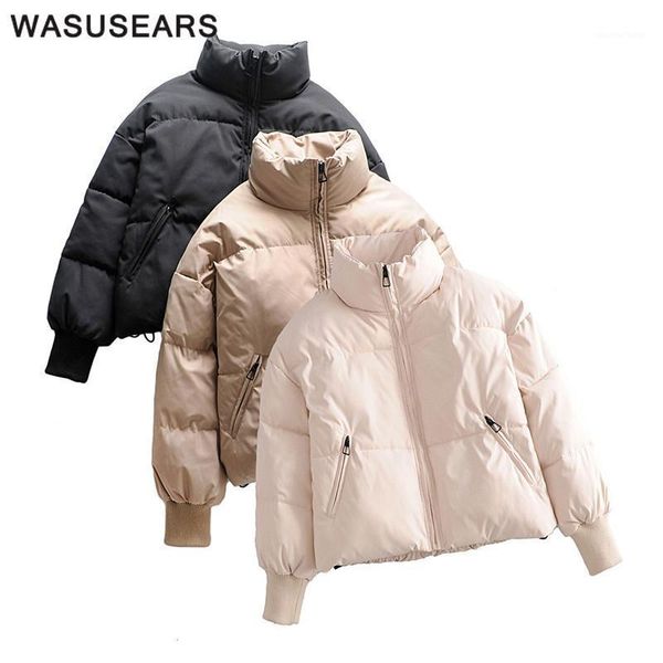 

winter coat women korean style puffer jacket black stand collar parkas with zipper pockets thick parkas elegant streetwear 20211