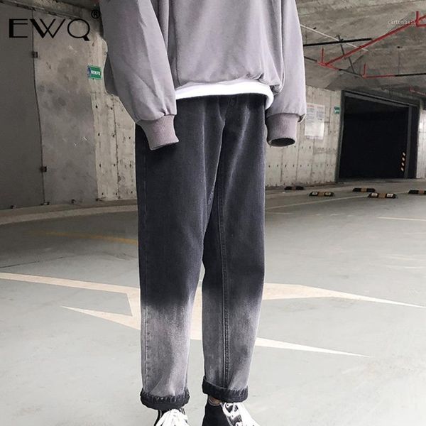 

men's jeans ewq 2021 spring men straight pants vintage gradient trousers casual mid waist ankle-length denim for male hd5271, Blue