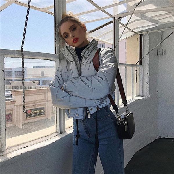 

38 fashion reflective jackets winter warm women sport hooded short coat short jacket gray ladies parka spring ladies outwear, Black;brown