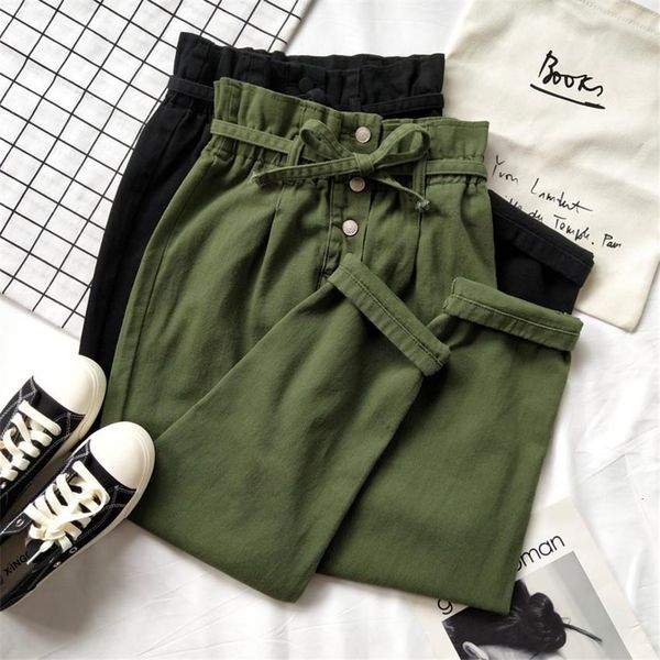 

2019 big size s-xl women harem pants casual army green pant high waist tie bud trousers slim female long pants pd290, Black;white