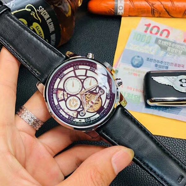 

mens watches fashion wristwatches mechanical automatic movement leather strap watch for men's valentine gift dropshipping, Slivery;brown