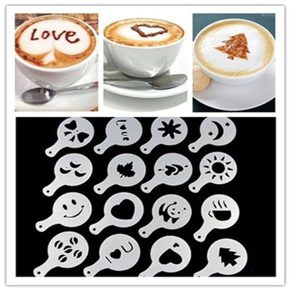

16pcs/set cappuccino coffee barista template strew milk cake cupcake stencils template strew pad duster spray tools accessories1