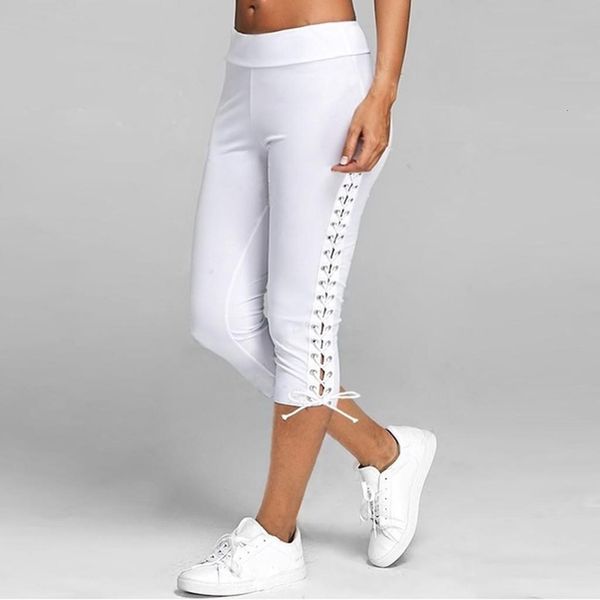 

2020 women casual pants cropped capri pants female spring stretch solid tapered trousers calf-length stretchy pants#3, Black;white
