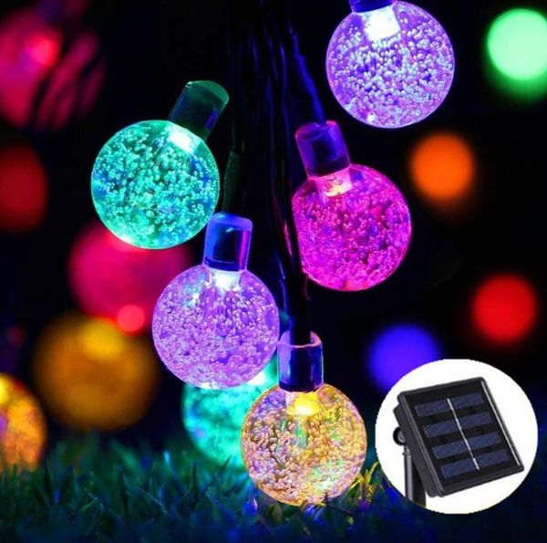 

solar powered led string lights 30 bulbs waterproof crystal ball christmas string camping outdoor lighting garden holiday party 8 modes 6.5m