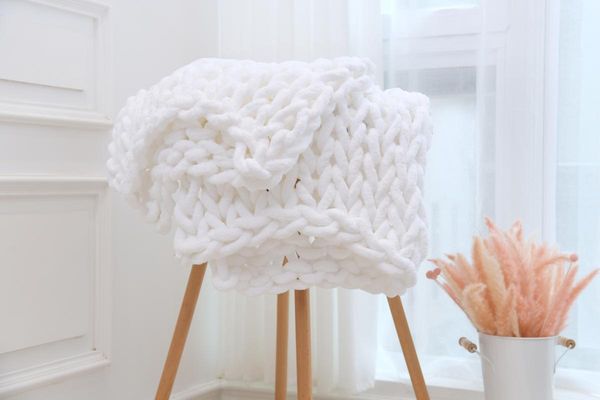 

blankets nordic soft hand chunky knitted chenille blanket thick yarn wool-like polyester bulky winter warm sofa bed home
