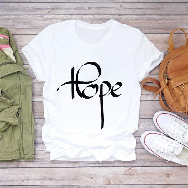 

women t shirts hope letter printing clothing girl 90s short sleeve print lady womens graphic t shirt female tee shirt, White