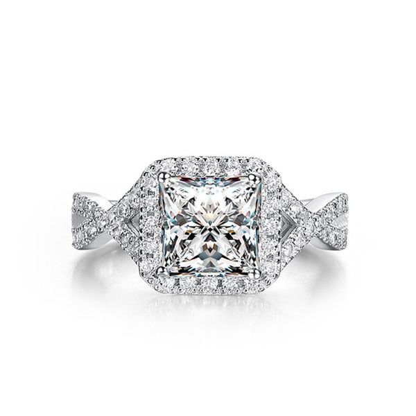 

cluster rings luxury 925 solid sterling silver created moissanite gemstone wedding engagement diamonds women ring fine jewelry wholesale, Golden;silver