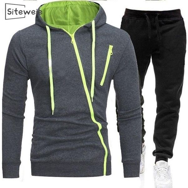 

siteweie 2 piece sets men clothing tracksuits fashion sports casual suits new mens joggers sweatpants+zipper hoodies sets l609, Gray