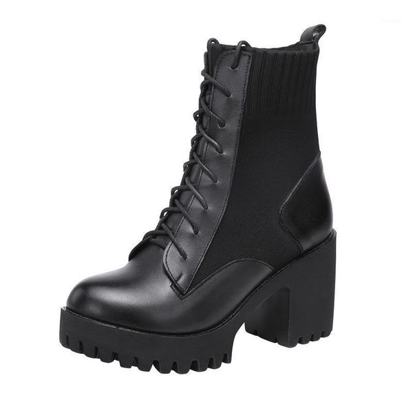 

boots size (32-43) fashion black sock thick sole platform shoes 2021 women mid-calf block heels warm fall winter shoes1