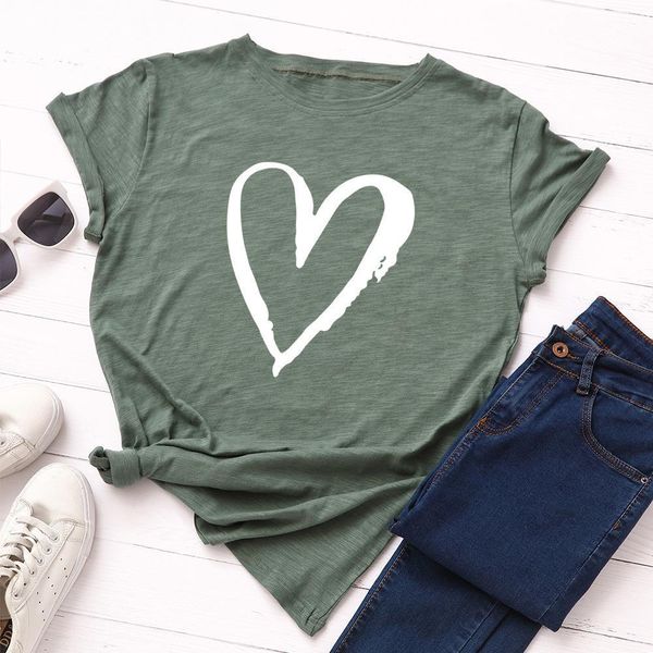 

plus size s-5xl new women heart print t shirt 100%cotton o neck short sleeve tees summer t-shirt pink casual tshirt clothes, White