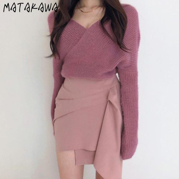 

matakawa deep v-neck cross knit sweater winter clothes women korean chic autumn and winter casual woman sweaters feminine, White;black