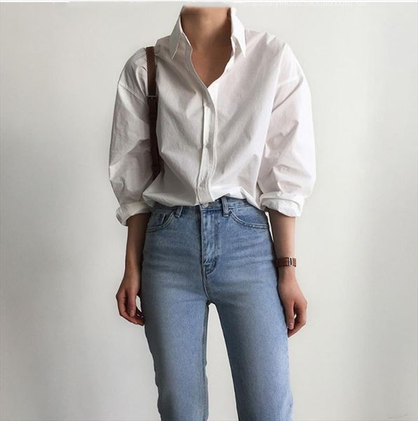 

office ladies cotton white shirts blouses women spring single breasted long sleeve shirts female blousas drop shipping