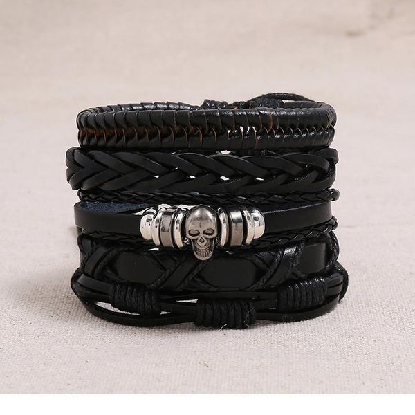 

eif dock punk rock skull multi charm bracelet for women men gothic jewelry braided rope leather bracelet men qylpfw