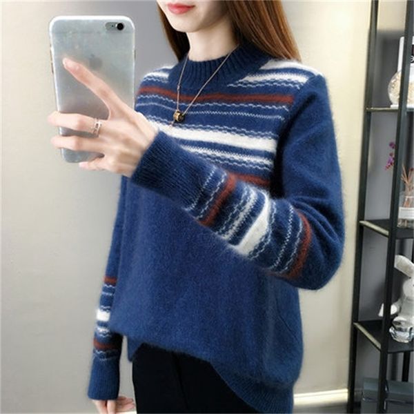 

2021 new half turtleneck high color combining women's sweater fall/winter released fresh knitted or crocheted stuffed shirt thickening, White;black