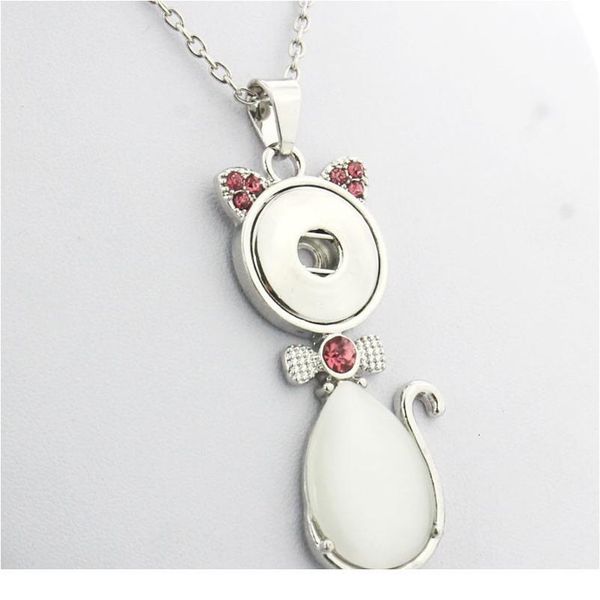 

3 colors ne275 cute cat snap button jewelry classical pendant (fit 18mm snap ) women's necklace jlldtw, Silver