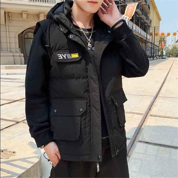 

down jacketcasual mens autumn winter men's warm sleeveless jacket casual waistcoat cotton vest hooded coat, Black