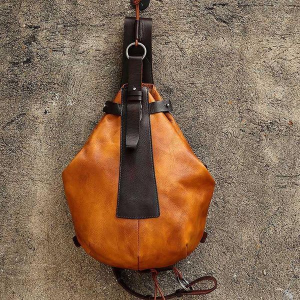 

duffel bags b6 mens cowhide leather backpack casual bag retro brown travel shoulder messenger chest1