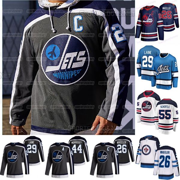 

youth winnipeg jets 2021 reverse retro mark scheifele patrik laine mark scheifele dustin byfuglien blake wheeler hellebuyck morrissey jersey, Black;red