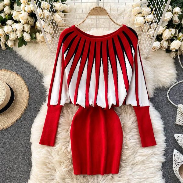 

casual dresses singrain women design knitted dress korean chic bat sleeve elastic autumn winter fashion streetwear short sweater, Black;gray