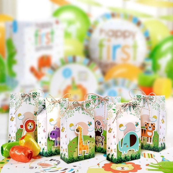 

ourwarm 12pcs animals party paper candy gift box burlap dessert bag gifts for guests kids jungle party favor birthday decoration wmtidh