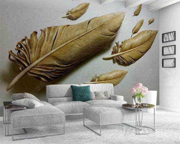 

classic feather 3d wallpaper 3d relief golden feather background wall decoration painting 3d p wallpaper home decor