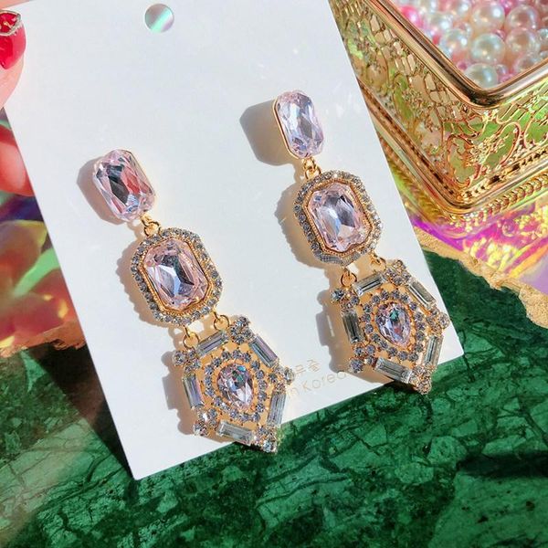 

мода корейский телевизор звездные квадратные розовые кристалл waterdrop hangly серьги для женщин студенты элегантные оорбеллен ювелирные изд, Silver