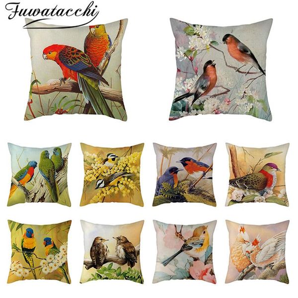 

fuwatacchi red cute bird parrot cushion covers swallow linen pillow cover for home chair sofa decorative pillowcases 45x45cm