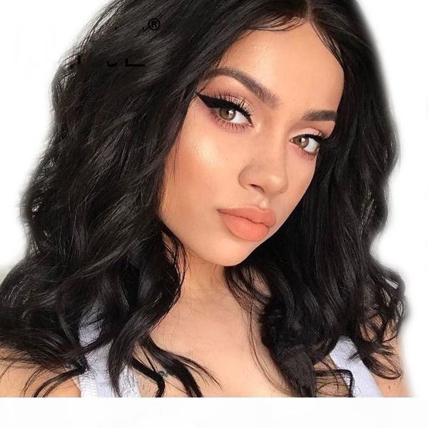 

wave wig with baby hair glueless lace front human hair wigs brazilian remy short bob wigs bleached knots, Black;brown