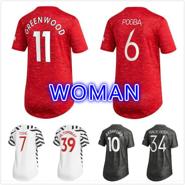 

womens 2020 2021 pogba martial soccer jersey van de beek b. fernandes ladies jerseys martial rashford football shirts 20 21, Black;yellow