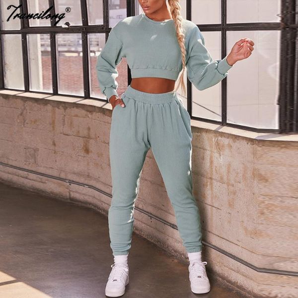 

cropped and pants long sleeve two piece set solid casual o neck women tracksuits conjunto deportivo mujer fashion streetwear, Gray