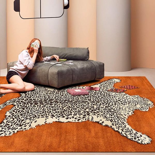 

carpets orange color post-modern decoration coffee table carpet nordic style big size bedside rug, ins geometric living room area rug