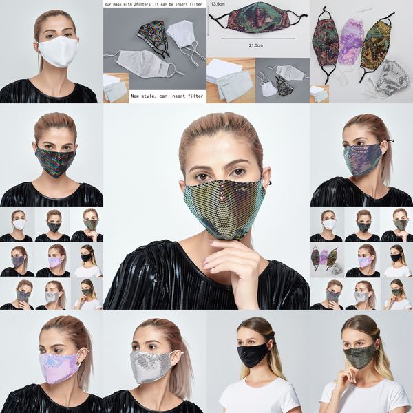 

sequin masks with 2 pm2.5 filter designer face spring and summer cloth dust-proof washable mask breathable blowhole 5 n7crs