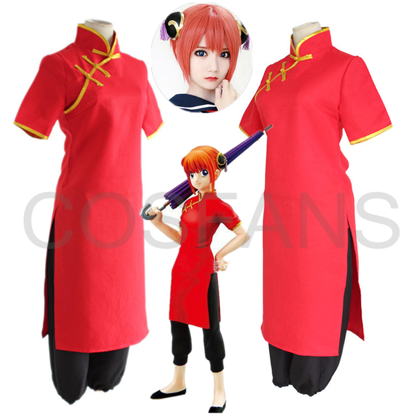 

anime costumes anime gintama cosplay kagura cos halloween party cosplay cheongsam+pants costumes kagura cos wigs shoes headwear in st, Black