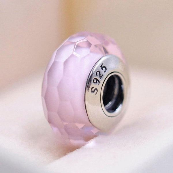 

s925 sterling silver threaded screw pink faceted murano glass beads fit charm jewelry bracelets & necklaces, Crystal