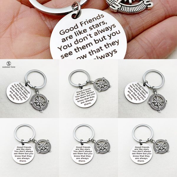 

like 2019 are new friends personalized keychain good stars engraved keychain round fashion jewelry friendship gift r8x1, Slivery;golden