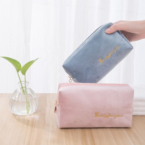 

portable lady make up storage bags solid color fashion female flannel cosmetic bag multicolor new arrival 20*11cm 7 3ys j2