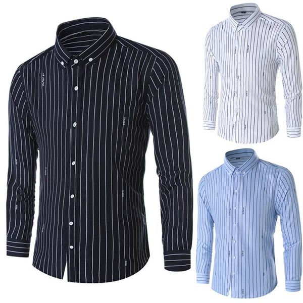 

men shirts men's new fashion business leisure long-sleeved vertical stripe printing shirt male casual camisa masculina plus size, White;black