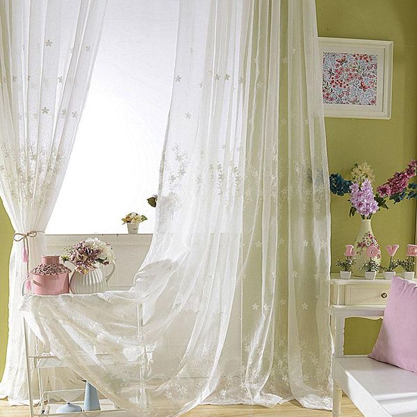 

new flowers white embroidered tulle curtains living room modern transparent curtains bedroom blind custom size
