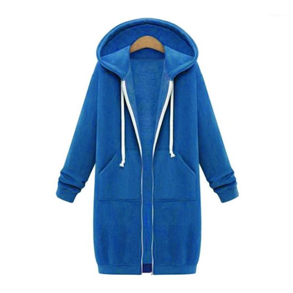 

2020 autumn winter casual women long hoodies sweatshirt coat zip up outerwear hooded jacket plus size outwear 1, Black
