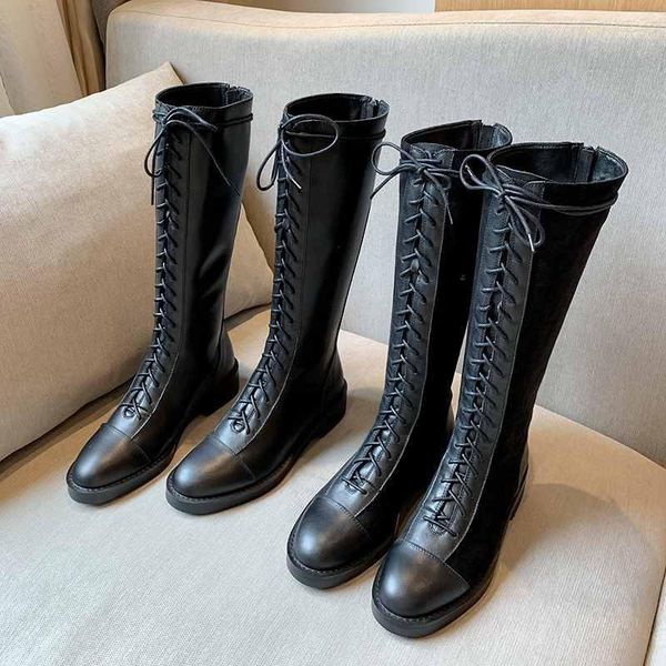 

bottes femme riding boots women's new winter keep warm shoes genuine leather lace up punk equestrian boots over-the-knee1, Black
