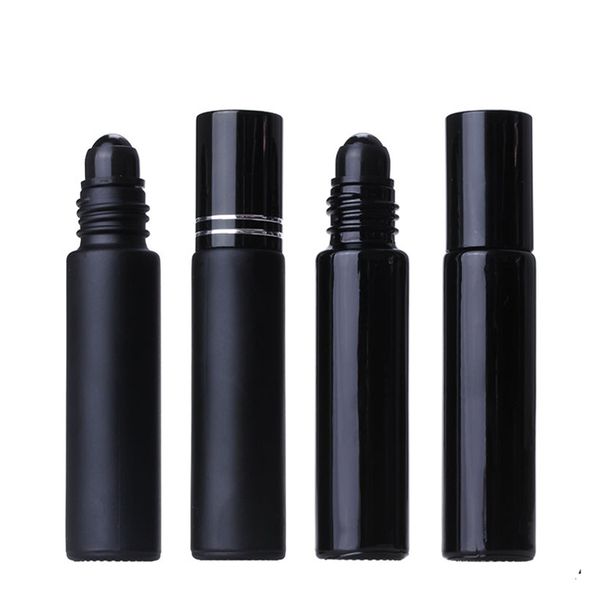 

10ml black essential oil bottle empty glass roll on perfume crystal gemstone roller ball bottles