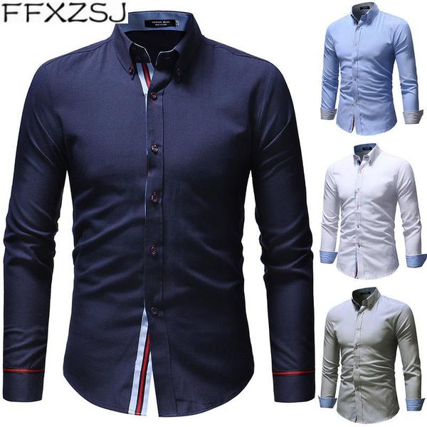 

men's casual shirts ffxzsj brand men shirt 2021 male long sleeve slim fit black man dress plus size1, White;black