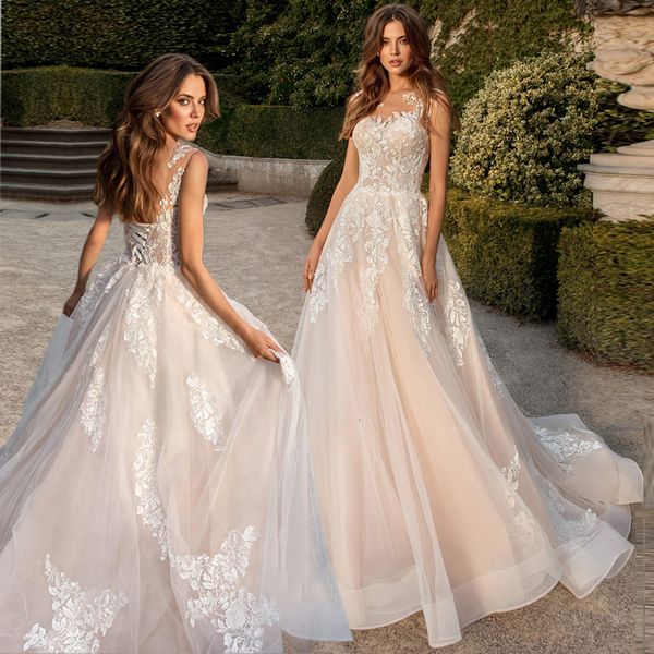 

2021 new i retract the line dressed as a boho tulle gowns elegant sleeveless wedding gown lace up to dresses 67qo, White