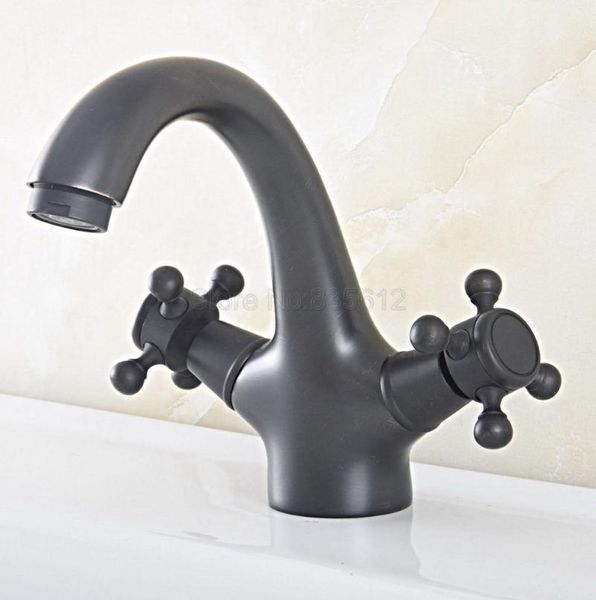 

deck mounted basin faucet dual handle bathroom black oil rubbed bronze finished sink faucets and cold water mixer tap tsf824