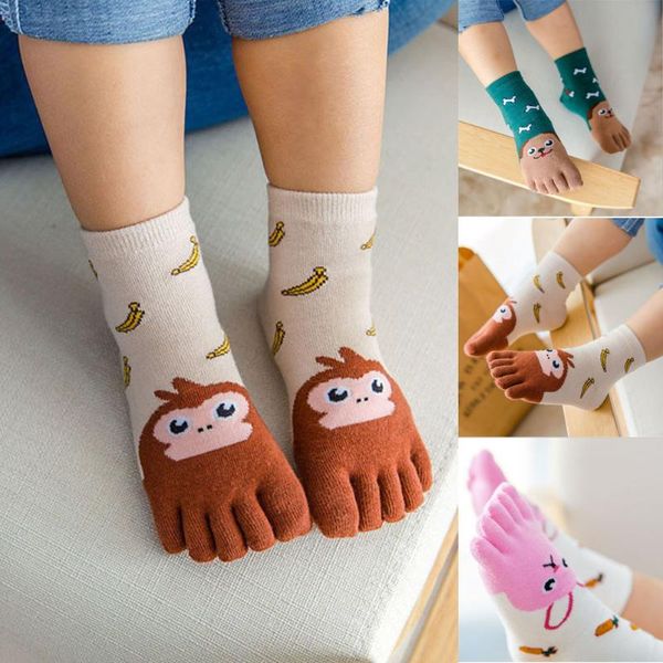 

kawaii toddler kids socks cotton animal boys girls socks stuff toe for kids five finger sock, Pink;yellow